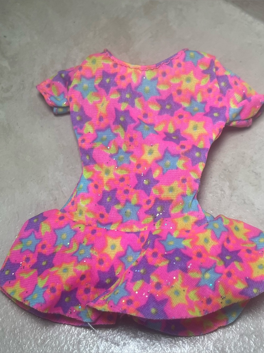 Vintage 1992 Glitter CABOODLES Barbie Doll Dress Short Sleeves Floral Pink